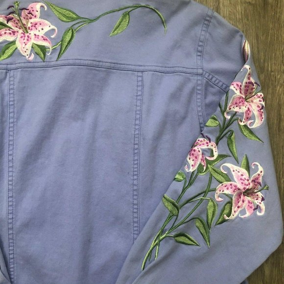 Bob Mackie Wearable Art Embroidered Lillies Lavender Lilac Shirt Jacket - Picture 2 of 5